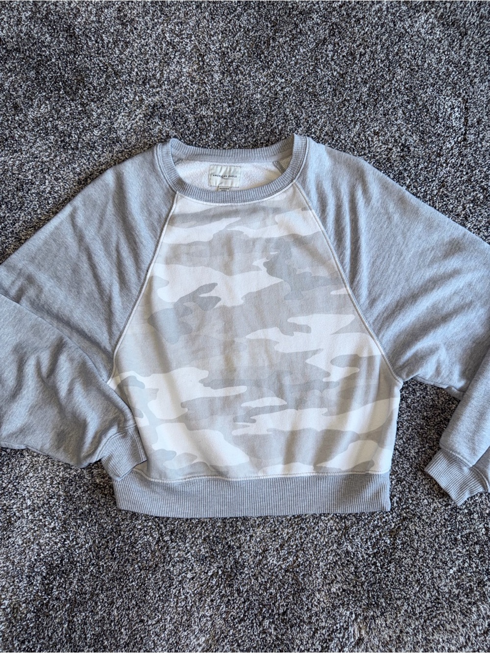 American Eagle Outfitters Light Gray Camo Crewneck Sweater